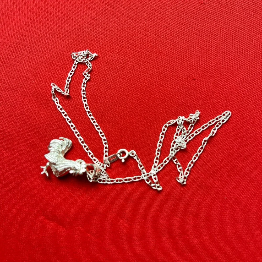 925 Sterling Silver‎ Rooster Charm Pendant and chain necklace